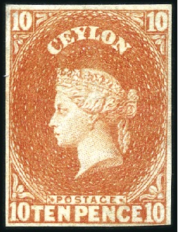 Stamp of Ceylon 1857-59 10d Dull Vermilion with close to good marg