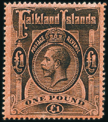 Stamp of Falkland Islands 1912-20 £1 Black on red mint nh, some gum crazing 