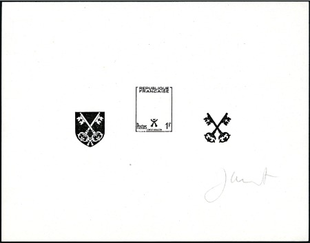 Stamp of France 1955 Blasons, série de 4 épreuves d'artiste signée