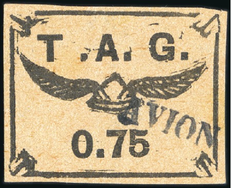 Stamp of Colonies françaises » Guyane - T.A.G. 75c noir sur saumon, obl., TB, rare, signé Jamet