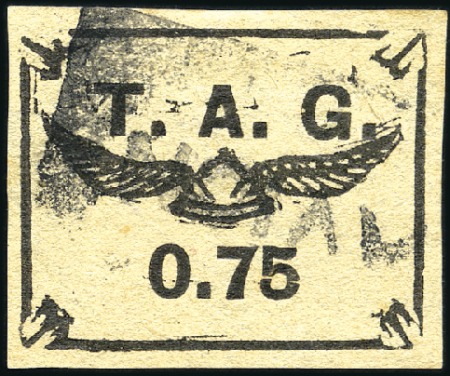Stamp of Colonies françaises » Guyane - T.A.G. 75c noir sur gris, obl., TB, rare, signé A.Brun