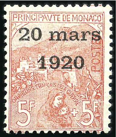 Stamp of Colonies françaises » Monaco 1920 Mariage de la Princesse Charlotte, 5F +5F ros