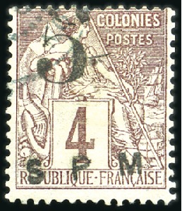 Stamp of Colonies françaises » St. Pierre et Miquelon 1885 5 sur 4c lilas-brun sur gris, obl., TB, signé