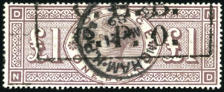 Stamp of Great Britain » 1855-1900 Surface Printed 1888 £1 Brown-Lilac, wmk Orbs, with Birmingham(?) 