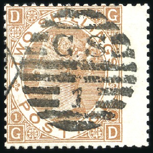 Stamp of Great Britain » 1855-1900 Surface Printed 1867-80 2s Brown pl.1 right hand wing margin with 
