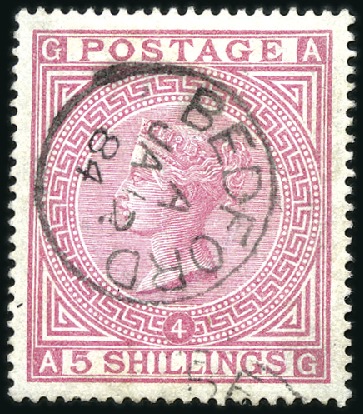 Stamp of Great Britain » 1855-1900 Surface Printed 1867-83 5s Rose pl.4, wmk Anchor, with neat Bedfor
