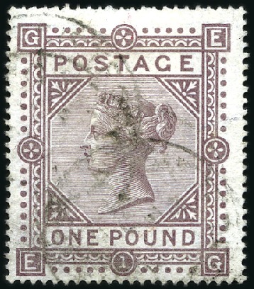 Stamp of Great Britain » 1855-1900 Surface Printed 1867-83 £1 Brown-Lilac, wmk MC, with light cds can