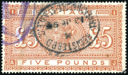 Stamp of Great Britain » 1855-1900 Surface Printed 1867-83 £5 Orange, wmk Anchor, with Threadneedle S