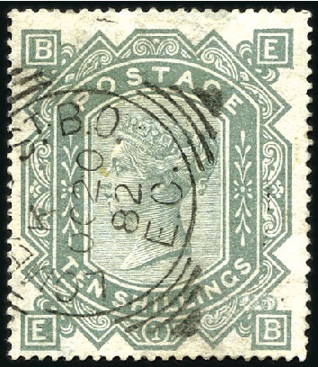 Stamp of Great Britain » 1855-1900 Surface Printed 1867-83 10s Greenish Grey pl.1, wmk MC, with Lomba