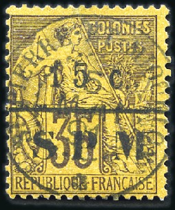 Stamp of Colonies françaises » St. Pierre et Miquelon 1885-91 Surcharge maigre 15c sur 35c de 1881, obl.