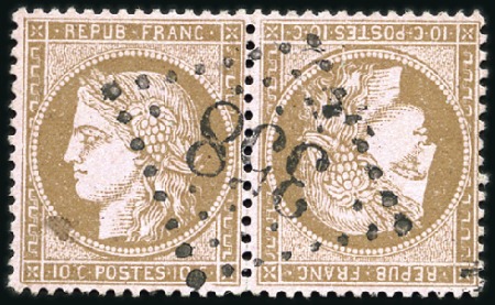 Stamp of France 1871-75 Cérès 10c en paire TÊTE-BÊCHE avec obl. pr