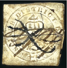 Stamp of India 1852 "Scinde Dawk" 1/2a white, cancelled by pen, h