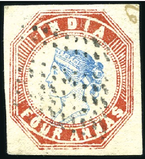 Stamp of India 1854-55 4a Blue and Rose-Red, 5th printing, head d