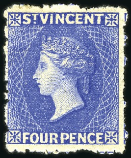 Stamp of St. Vincent 1881 4d Bright Blue, mint large part og, fine, fre