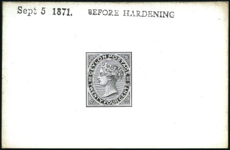 Stamp of Ceylon 1872-80 24c die proof in black on glossy white car