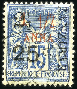 Stamp of Colonies françaises » Zanzibar (Poste française) 1897 2 1/2 et 25 sur 1 1/2a sur 15c obl., type IX,