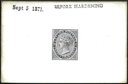 Stamp of Ceylon 1872-80 24c die proof in black on glossy white car