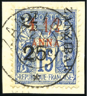 Stamp of Colonies françaises » Zanzibar (Poste française) 1897 2 1/2 et 25 sur 1 1/2a sur 15c obl., type X, 