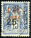 Stamp of Colonies françaises » Zanzibar (Poste française) 1897 2 1/2 et 25 sur 1 1/2a sur 15c obl., lot de 4