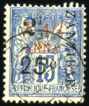 Stamp of Colonies françaises » Zanzibar (Poste française) 1897 2 1/2 et 25 sur 1 1/2a sur 15c obl., lot de 4