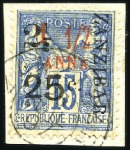 Stamp of Colonies françaises » Zanzibar (Poste française) 1897 2 1/2 et 25 sur 1 1/2a sur 15c obl., lot de 4