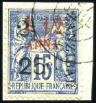 Stamp of Colonies françaises » Zanzibar (Poste française) 1897 2 1/2 et 25 sur 1 1/2a sur 15c obl., lot de 4