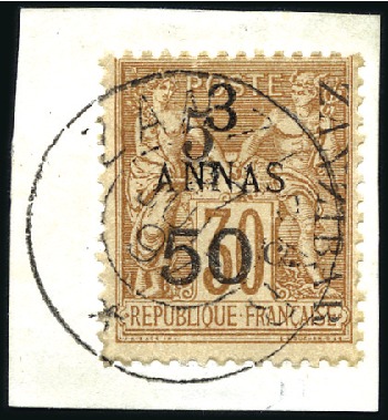 Stamp of Colonies françaises » Zanzibar (Poste française) 1897 5 et 50 sur 3a sur 30c obl. sur petit fragmen