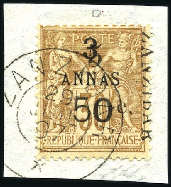 Stamp of Colonies françaises » Zanzibar (Poste française) 1897 5 et 50 sur 3a sur 30c obl., type VI, tirage 