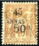 Stamp of Colonies françaises » Zanzibar (Poste française) 1897 5 et 50 sur 4a sur 40c: groupe de 4 timbres o
