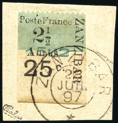 Stamp of Colonies françaises » Zanzibar (Poste française) 1897 Bordures inférieures: n°37Aa pos. 33, type II