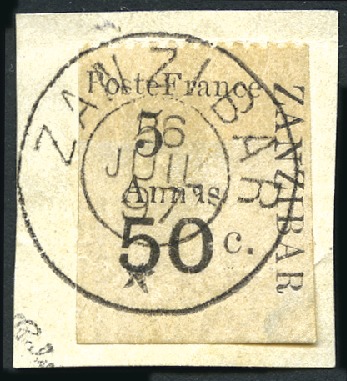 Stamp of Colonies françaises » Zanzibar (Poste française) 1897 Bordures inférieures : n°40A, pos 32, tirage 