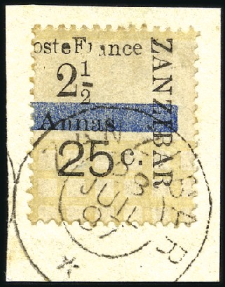 Stamp of Colonies françaises » Zanzibar (Poste française) 1897 Intervalles : n°44, type I, Pos. 5, variété d