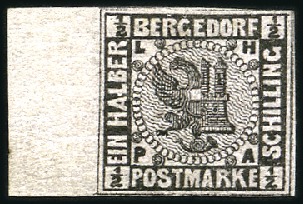Stamp of German States » Bergedorf 1861 PROOF of 1/2S black on violet (instead blue),
