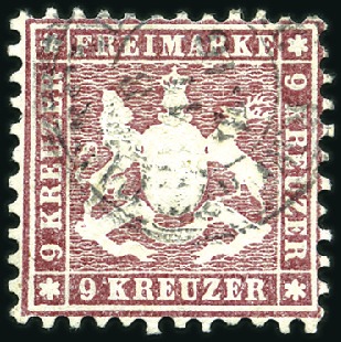 Stamp of German States » Wurttemberg 1862 9Kr lilac red perf.10 sign. Jamet, Calves, Br