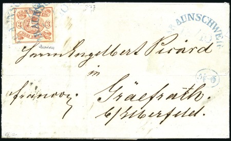 Stamp of German States » Brunswick 1852 3Sgr orange red tied to folded lettersheet (s