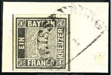 Stamp of German States » Bavaria 1849 1Kr grey black plate I tied to fragment by co