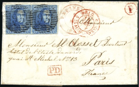 Stamp of Belgium » Belgique. 1849 Epaulettes - Émission 20c Bleu, deux exemplaires bien à très bien margés