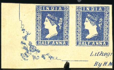 Stamp of India 1854-55 1/2a Blue die I lower left corner marginal