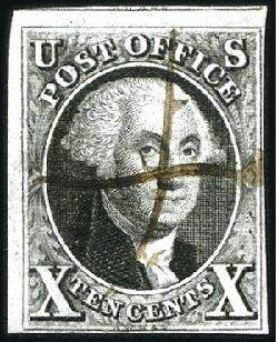 Stamp of United States » 1847 Issue 10c black, three sound examples (clear to good mar