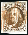 Stamp of United States » 1847 Issue 5c red-brown, three examples showing slightly diff