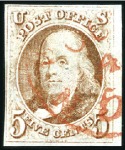 Stamp of United States » 1847 Issue 5c red-brown, three examples showing slightly diff