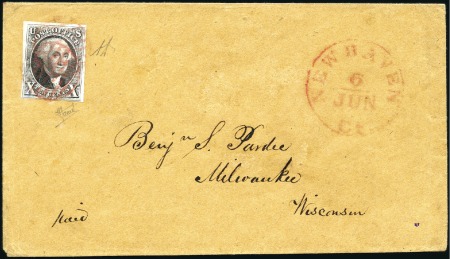 Stamp of United States » 1847 Issue 10c black, good margins all around, tied by red gr