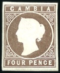 Stamp of Gambia 1869 First Issue, without watermark, five singles 