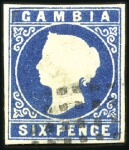 Stamp of Gambia 1869 First Issue, without watermark, five singles 