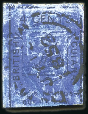 Stamp of British Guiana 1852 12c Black on deep blue, short at bottom other