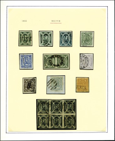 Stamp of Bolivia 1867-68, The Condor Issue, specialized group on tw