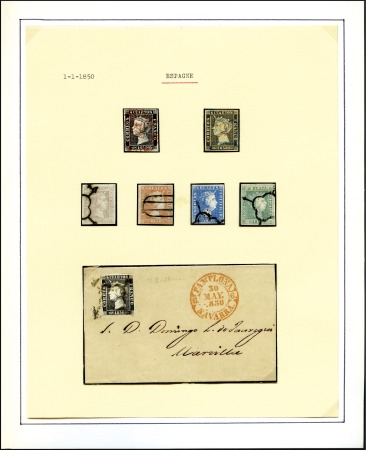 Stamp of Spain 1850 Issue, Mint & used selection neatly mounted o
