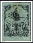 Stamp of Turkey » Tughra Issue » 1863-65 2nd Printing: Wide Spaced, Thin Paper 2pi black on blue green, attractive group of unuse