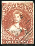 Stamp of New Zealand 1855 Chalon Head, wmk Large Star, 1d dull carmine,