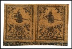 Stamp of Turkey » Tughra Issue » 1863-65 2nd Printing: Tax, Thin Paper 5pi black on red-brown, unused & used selection of